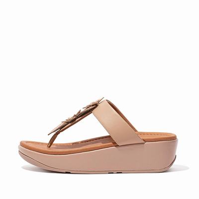 Fitflop Women's FINO Floral Leather Toe-Post Sandals - Beige, CW8956023